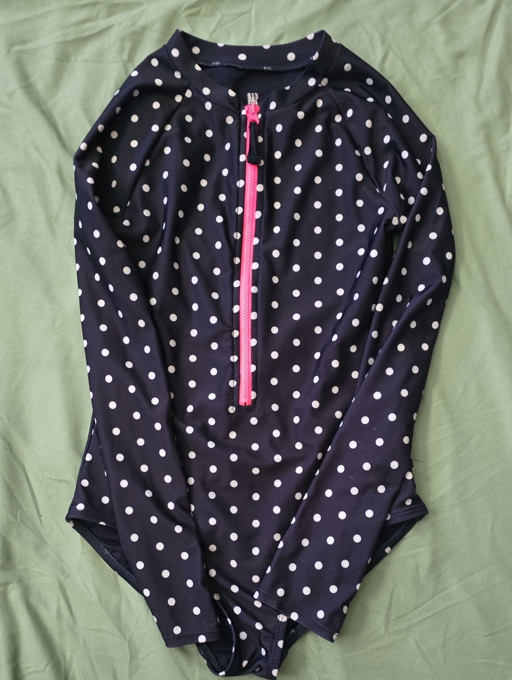 Girls' GAP Navy Polka Dot Long-Sleeve One-Piece Swimsuit with Pink Zip